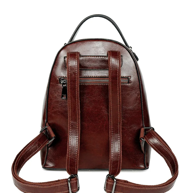 Women Backpack Rucksack School Book Bag Genuine Leather Travel Fashion Design Retro Oil Wax Cowhide Female Daypack Backpacks