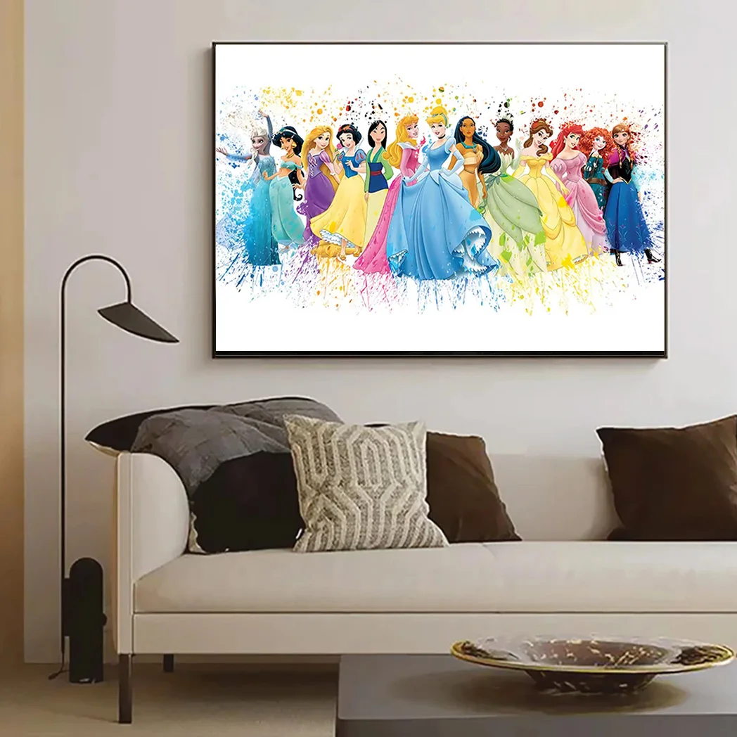 MINISO Disney Cinderella Poster Elsa Belle Princess Party Canvas Painting Watercolor Princess Wall Art Poster Mural Girls Room D