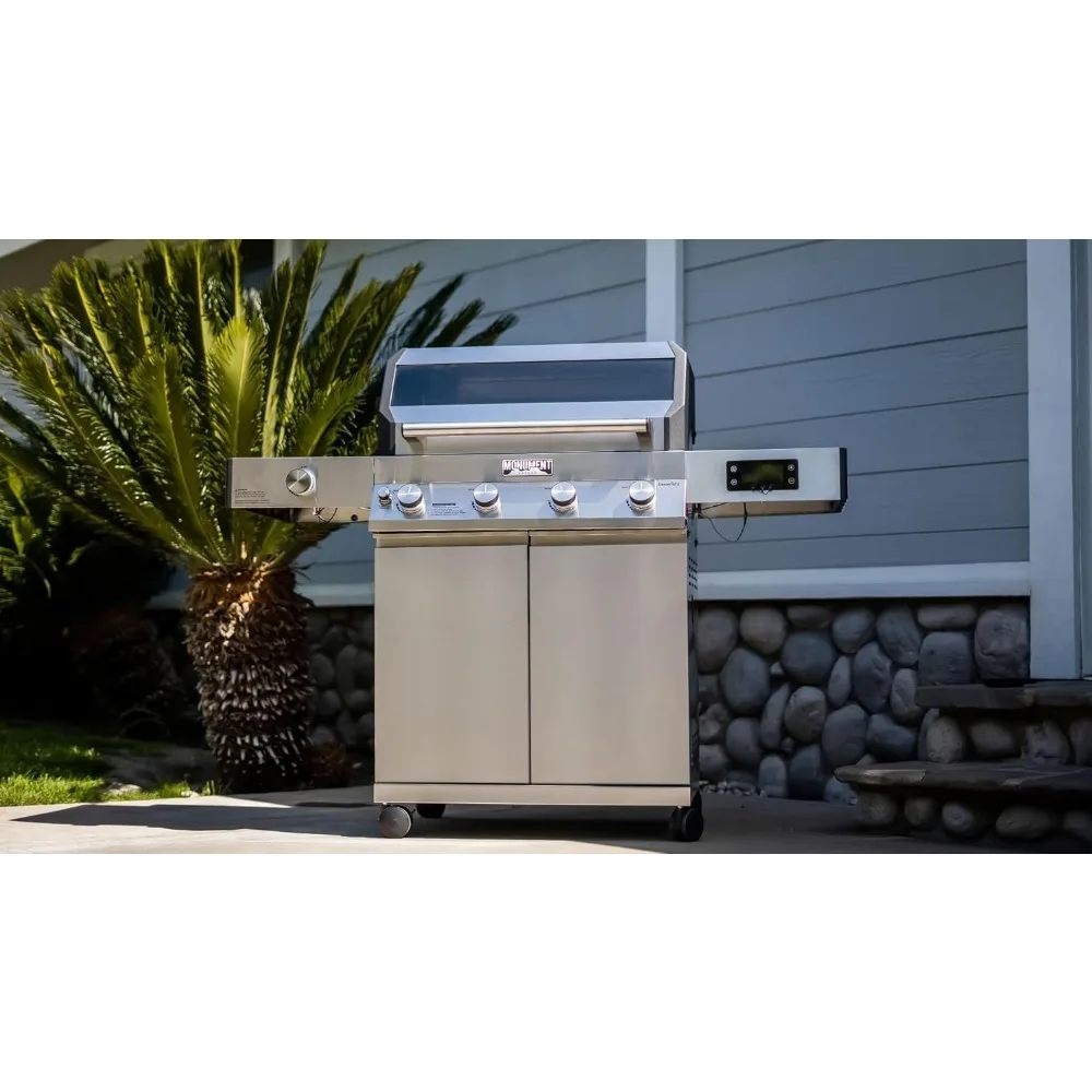 Grills 405 4-Burner Liquid Propane Gas Smart bbq Grill Stainless Steel with Smart technology, Side Burner and Knob Controls