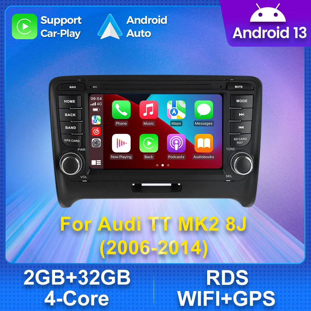 Systemem Android Radio samochodowe dla AUDI TT MK2 8J 2006-2014 multimedialny odtwarzacz wideo nawigacja GPS ekran dotykowy IPS 4G WIFI 2Din jednostka główna Odtwarzacz multimedialny z nawigacją GPS, Autoradio 2 DIN