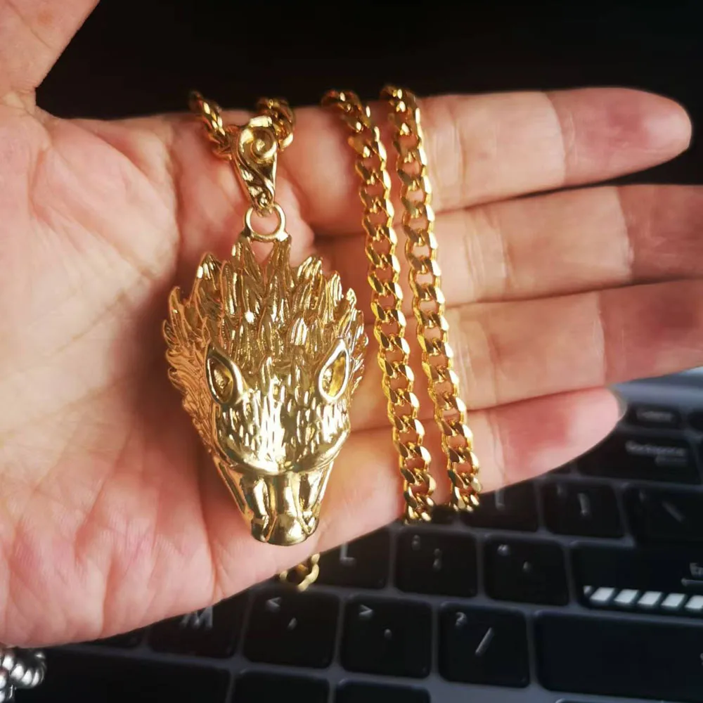 Hip Hop Rapper Cool 3D Wolf Head Face Piece Pendants Necklaces Men Women Rocker Animal Prince of Wolf Charm Jewelry