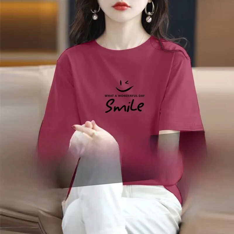 Loose Short Sleeve Women's T-shirt Printed Casual Commute Style Polyester Material Quick Dry Sweat Absorbent Summer Top