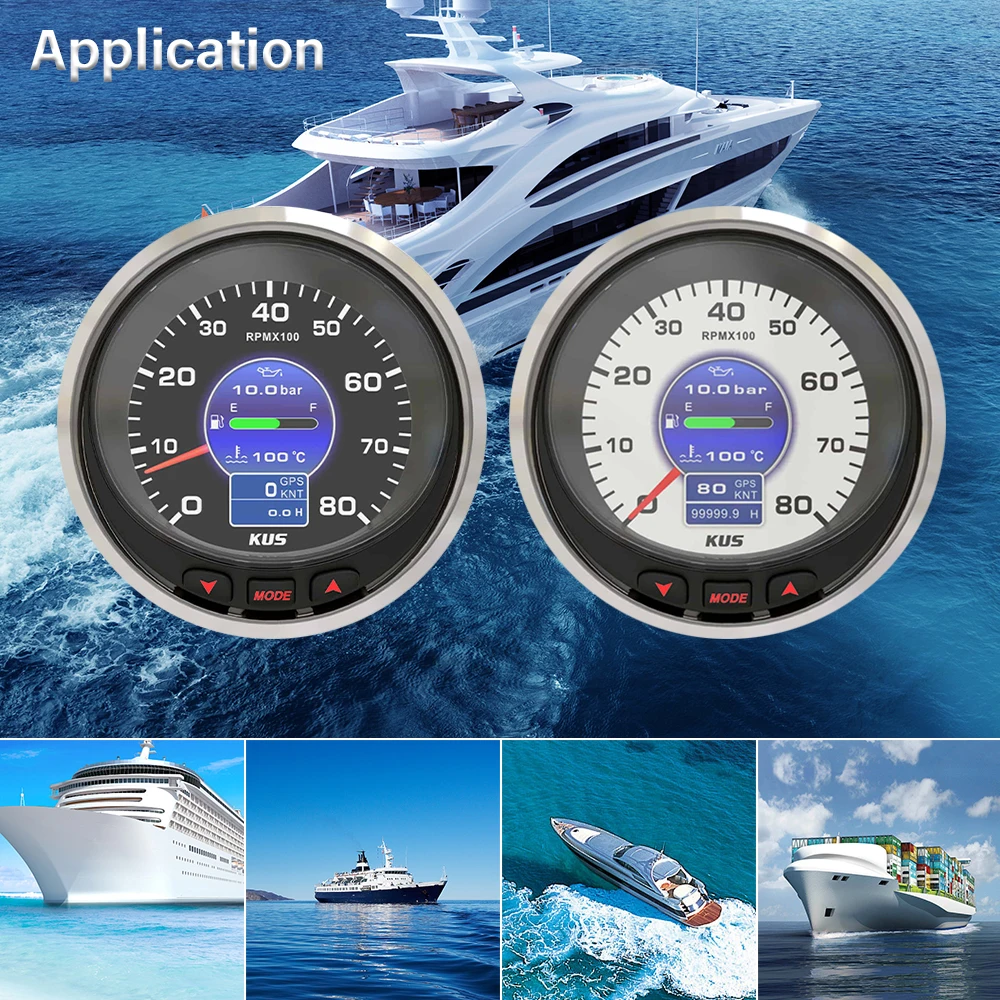 KUS 100mm Multifunctional Digital GPS Speedometer with Tachometer Fuel Level Oil Pressure 12V 24V NMEA2000 J1939 Signal