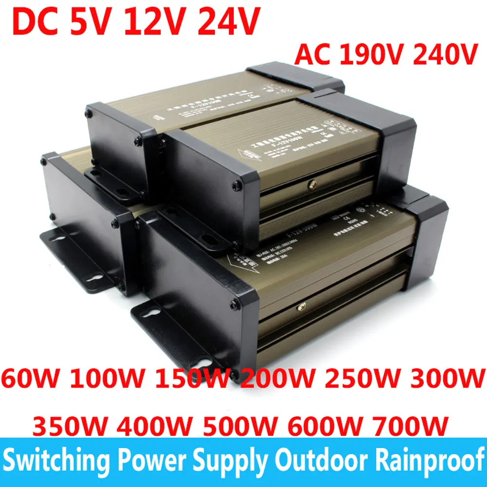 12 V Volt Power Supply Outdoor Rainproof  AC 220V TO DC 5V 12V 24V Lighting Transformers 100W 200W 250W 300W 400W 500W 600W SMPS