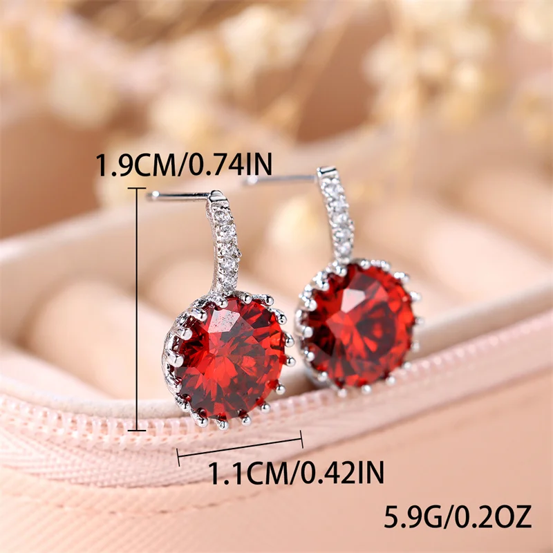 Luxury Female White Red Round Stone Earrings Charm Vintage Silver Color Wedding Earrings Boho Stud Earrings For Women