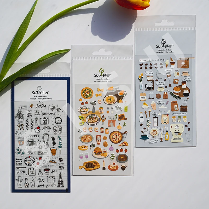 Suatelier Foods Stickers Aesthetic Scrapbooking Cute Junk Journal Ephemera Korean Deco Sticker Planner Diary DIY Craft Supplies