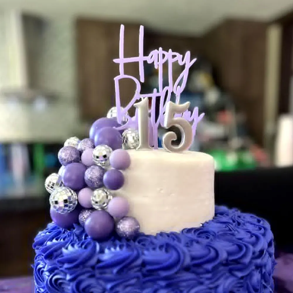 32 Stück Spiegel-Discokugeln Kuchendekoration Lila Palmblätter Discokugeln Kuchenaufsätze für Geburtstag Hochzeit Party Cupcake Deko – Detail 6