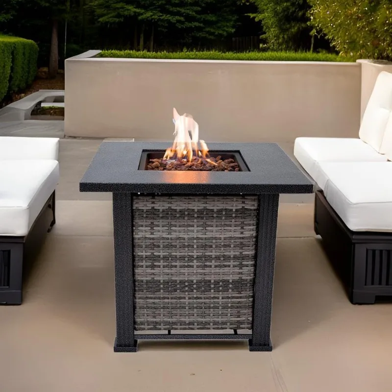 Outdoor Propane Fire Pit Table 50,000 BTUs Outdoor Fire Pit Propane Fuel Type with Lava Rocks Lid Durable for Outside