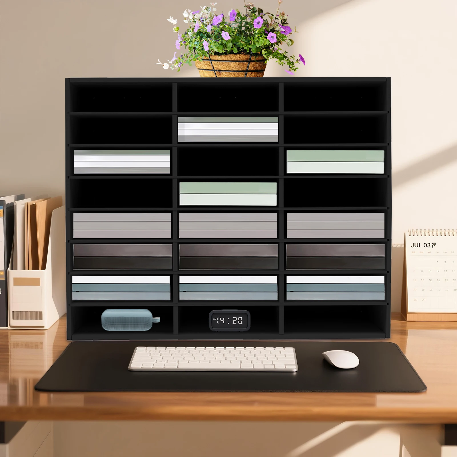 

Органайзер для литературы с 24 отделениями — ПВХ-доска, несущая нагрузка 132 фунта, съемные перегородки, черный для офиса/дома