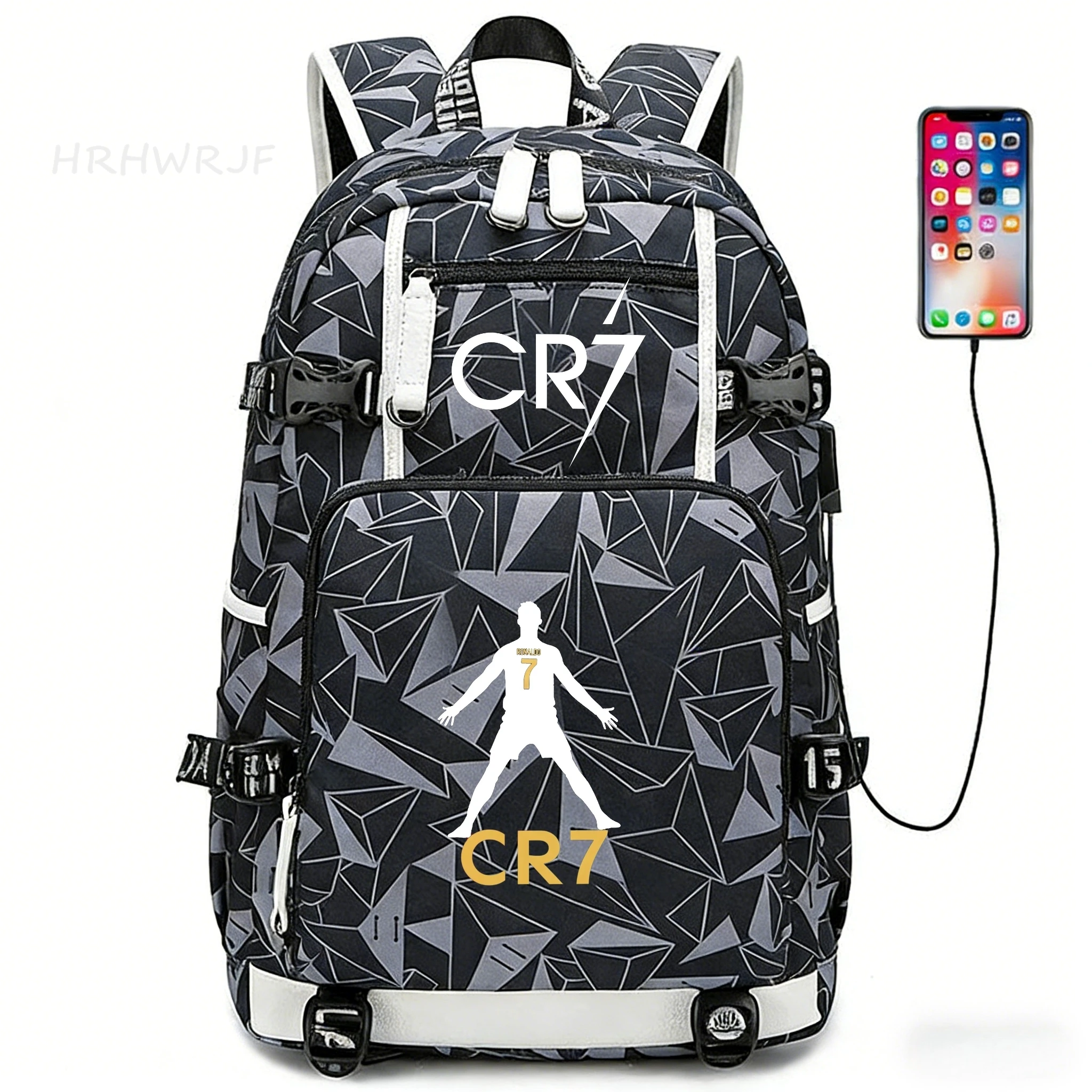 Camouflage CR7 Backpack USB High School Girls Boy School Bag For Teens Simple Multi Pockets Travel Capacity Men Hikking Backpack