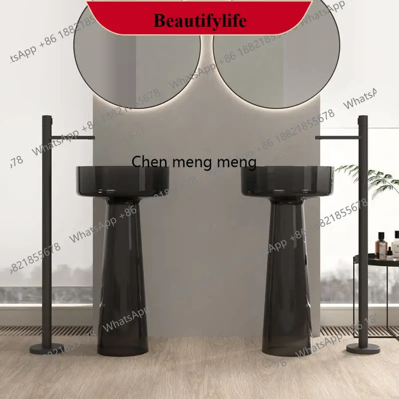 

Integrated floor-to-ceiling wash basin Color transparent column basin Resin hotel wash table customization