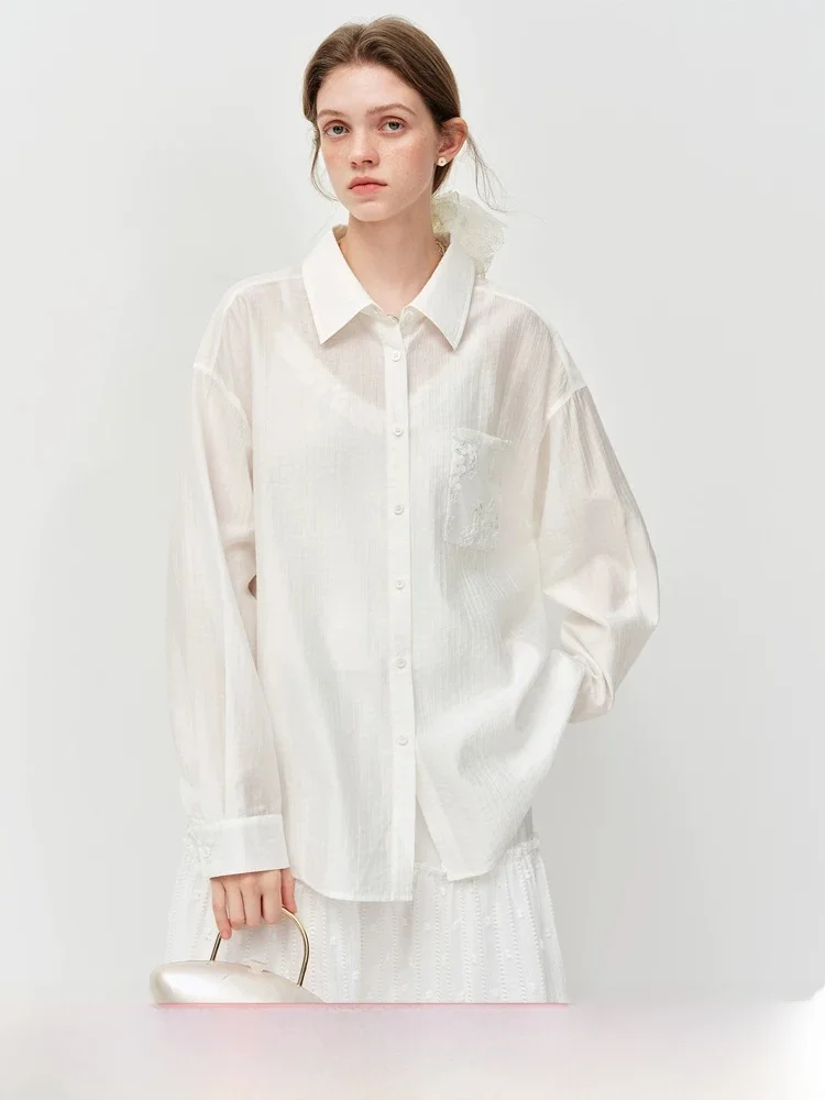 

Женская кружевная блузка Vivian с узлом, белая, с дизайнерскими вставками, летняя новинка, свободный крой, с длинным рукавом, повседневная, деловая