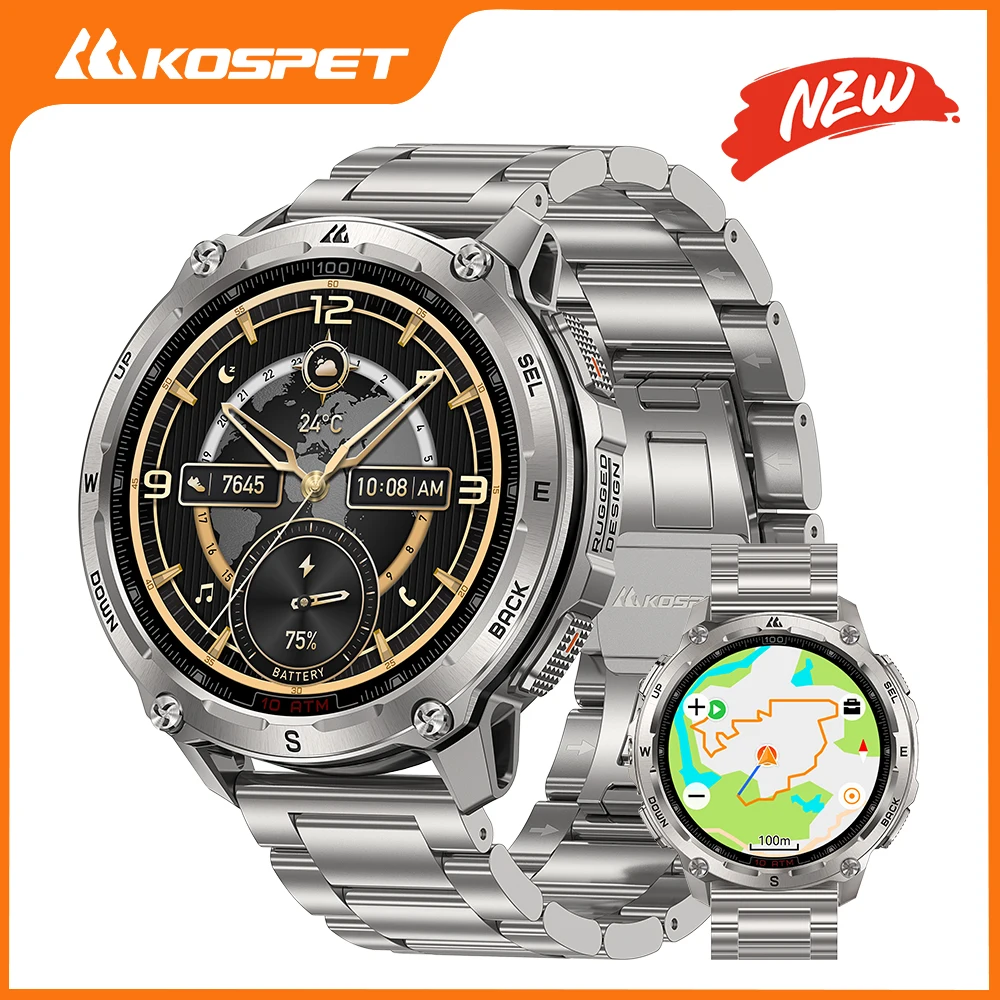 KOSPET Tank T4 SE Robuste Smartwatch für Herren, Militärstandard, komplett aus Edelstahl, GPS, 100 m wasserdicht, 45 m Freitauchen, Gesundheitsmonitor