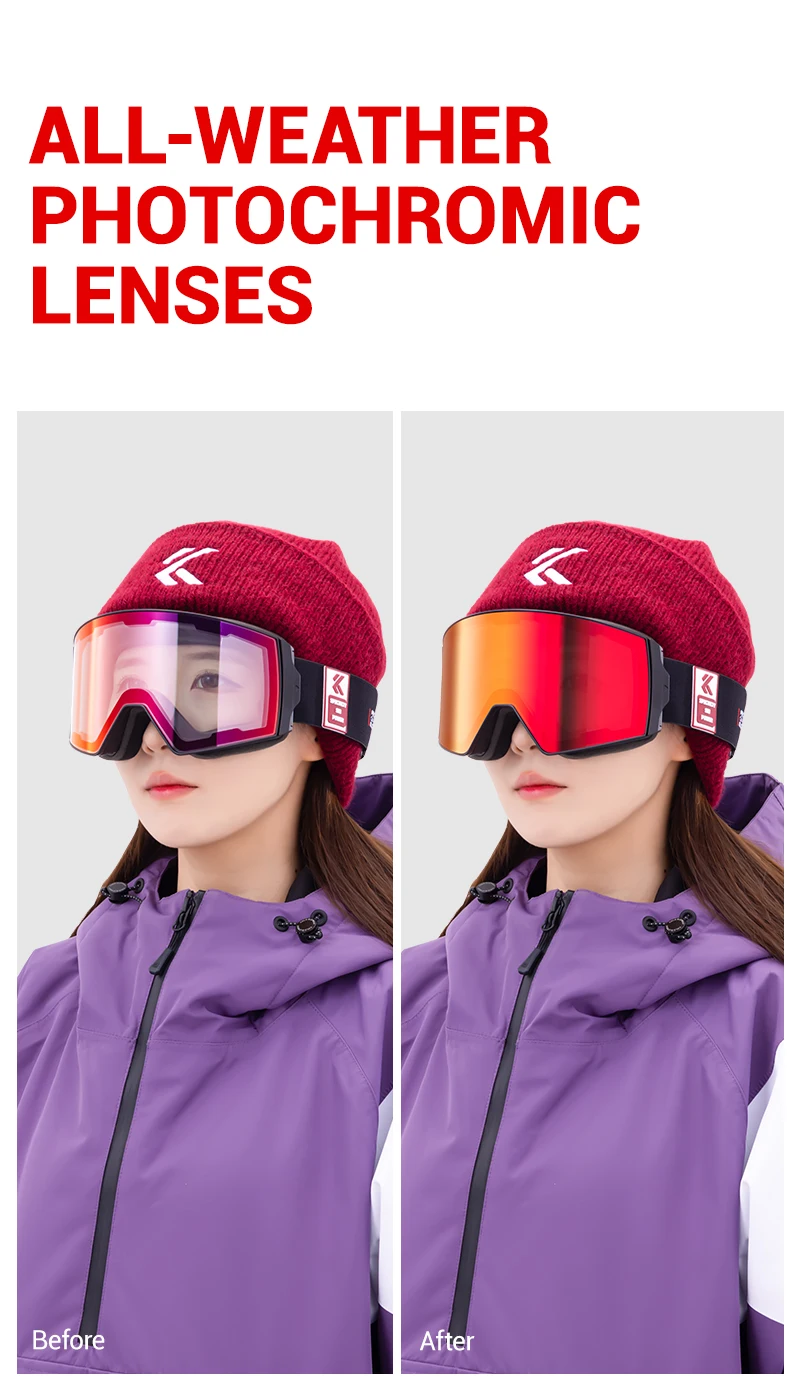 Kapvoe UV400 Schneebrille für Männer und Frauen, photochrome Ski-Sonnenbrille, Maske, Ski-Anti-Beschlag-Schutz, Schneemobil-Brille – Detail 11