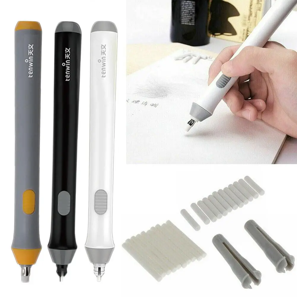 Adjustable Electric Pencil Eraser Kit Highlights Erasing Effects For Sketch Drawing with 22pcs Rubber Refills Electric Eras J0V6