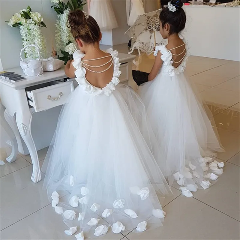 Vestido de primera comunión blanco marfil personalizado para niñas, vestidos de encaje soluble en agua para desfile de niños pequeños, vestidos de flores para bodas y