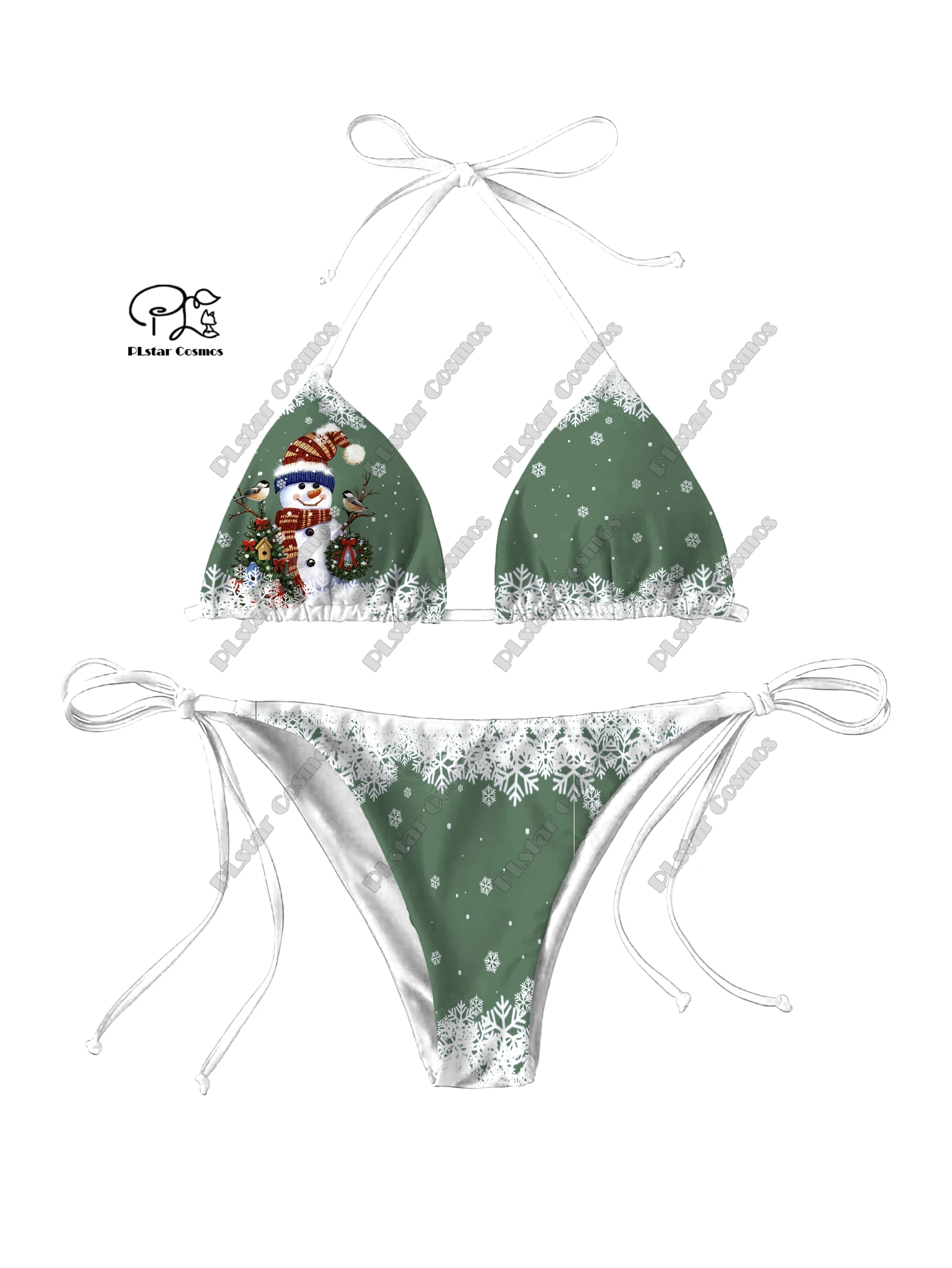 Traje de baño con estampado 3D para mujer, conjunto de Bikini Sexy con estampado de Calavera, muñeco de nieve, Halloween, Navidad, verano, 2