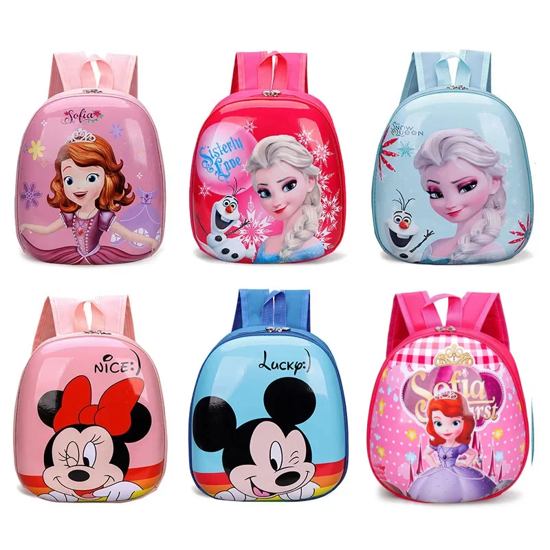 Anime Figure Disney Mickey Mouse Children\'s School Bag Elsa Snow White Minnie Cute Cartoon Egg Shell Boy Girl Baby Backpack Gift