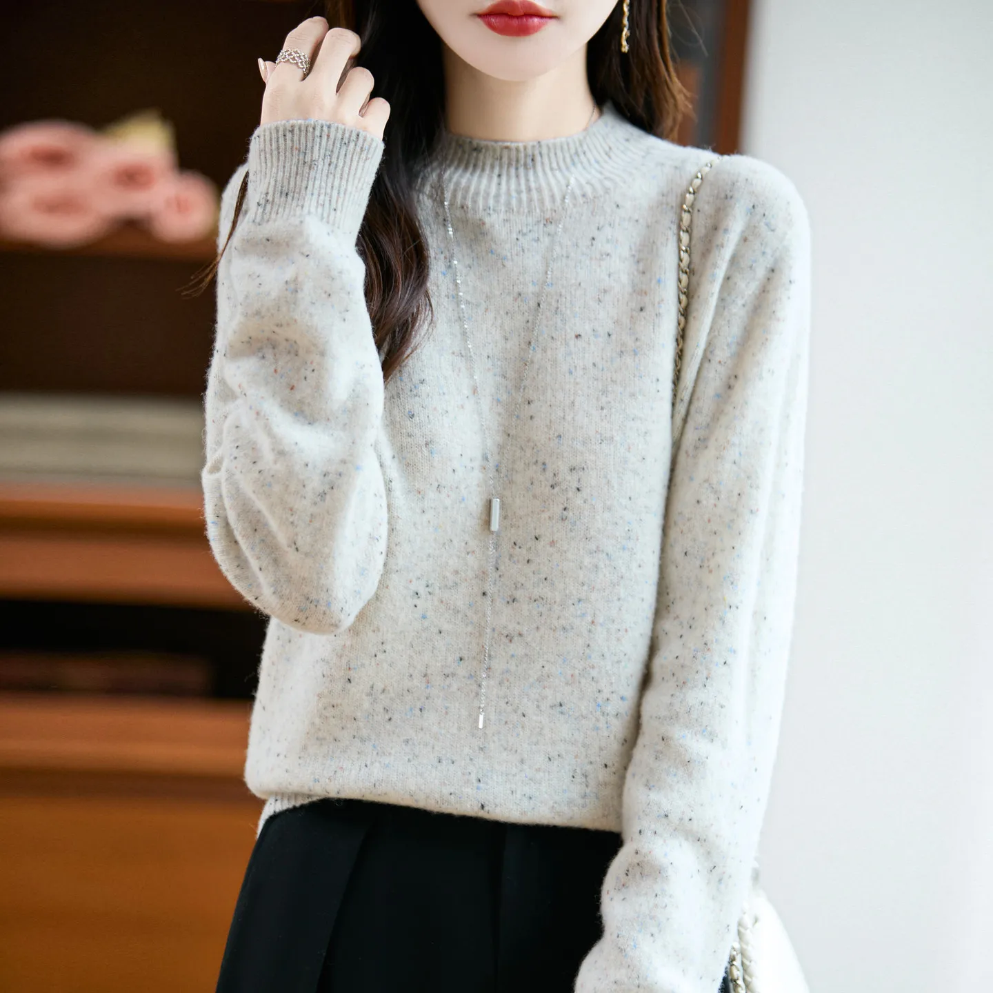 

Autumn Winter Women Sweater 100% Wool Knitted Pullovers O-neck Loose Warm Inner Wear Korean Fashion Long Sleeve Bottoming Shirts