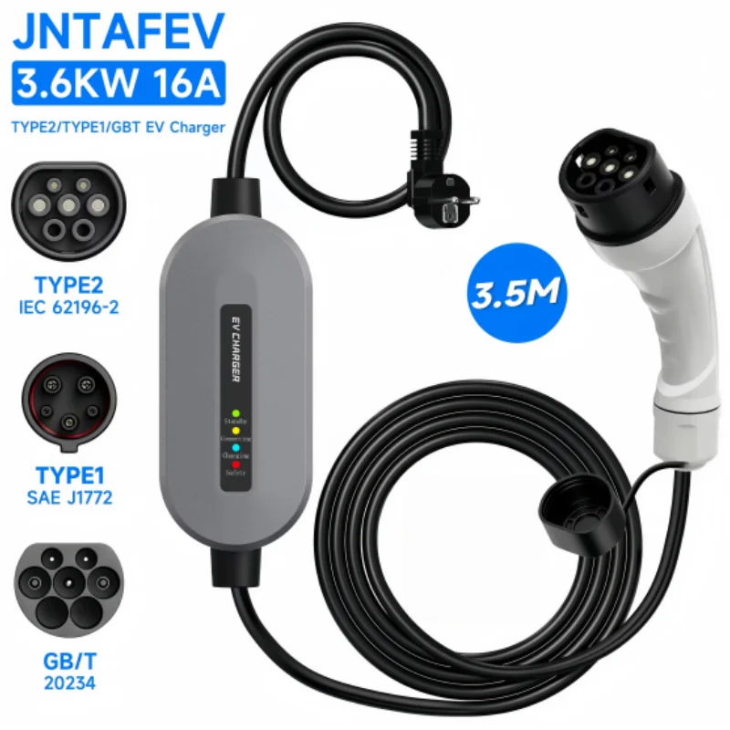 JNTAFEV Tragbares Ladegerät Typ 2 3,6KW 16A Elektrofahrzeug-Ladegerät Typ1 Wallbox GB/T Auto-Zubehör Unterstützt 110-250V