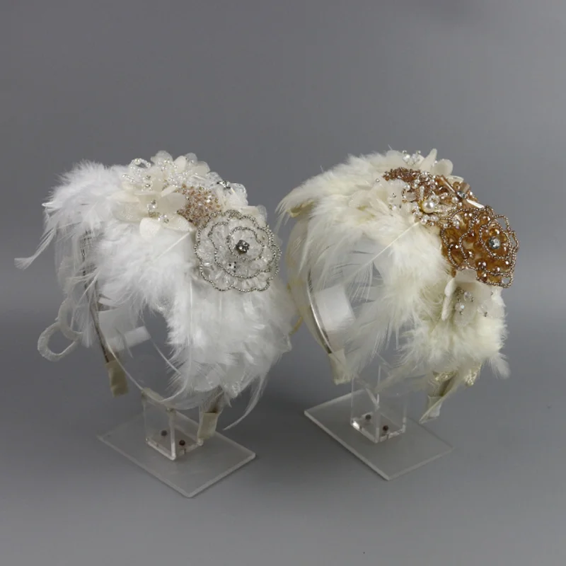 

Baroque Exquisite Feather Diamond Hair Hoop Headband Versatile Crystal Tassel Hairbands Headpiece Performance Hair Accessories