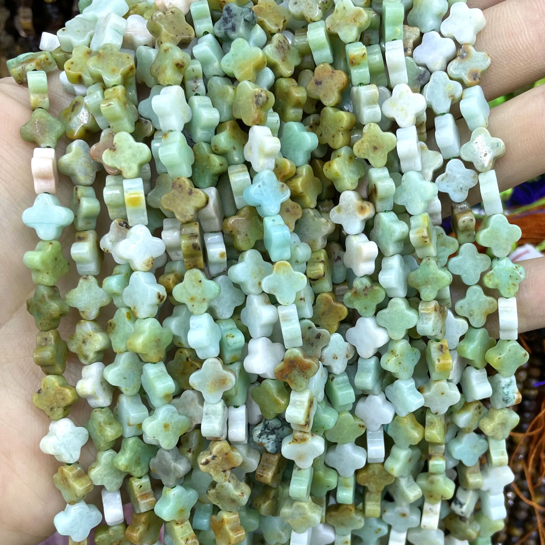8MM Natural Stone Clover Shape Turquoises Lapis Lazuli Jades Loose Spacer Beads For Jewelry Making DIY Bracelet Accessories