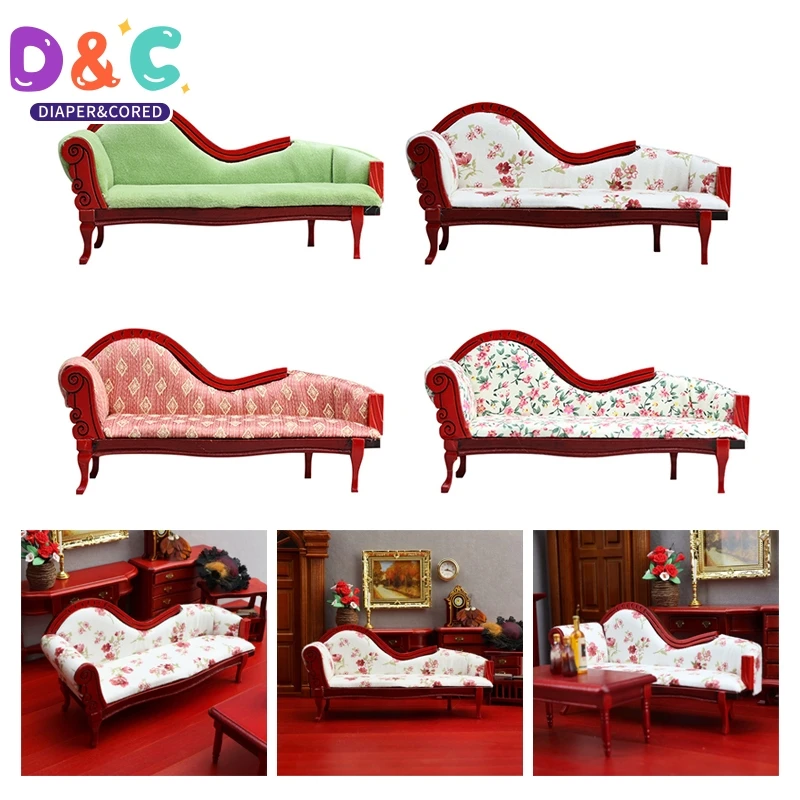 1:6/1:12 Dollhouse Miniature European Style Chaise Longue Sofa Chair Furniture Model Decor Toy Doll House Accessories