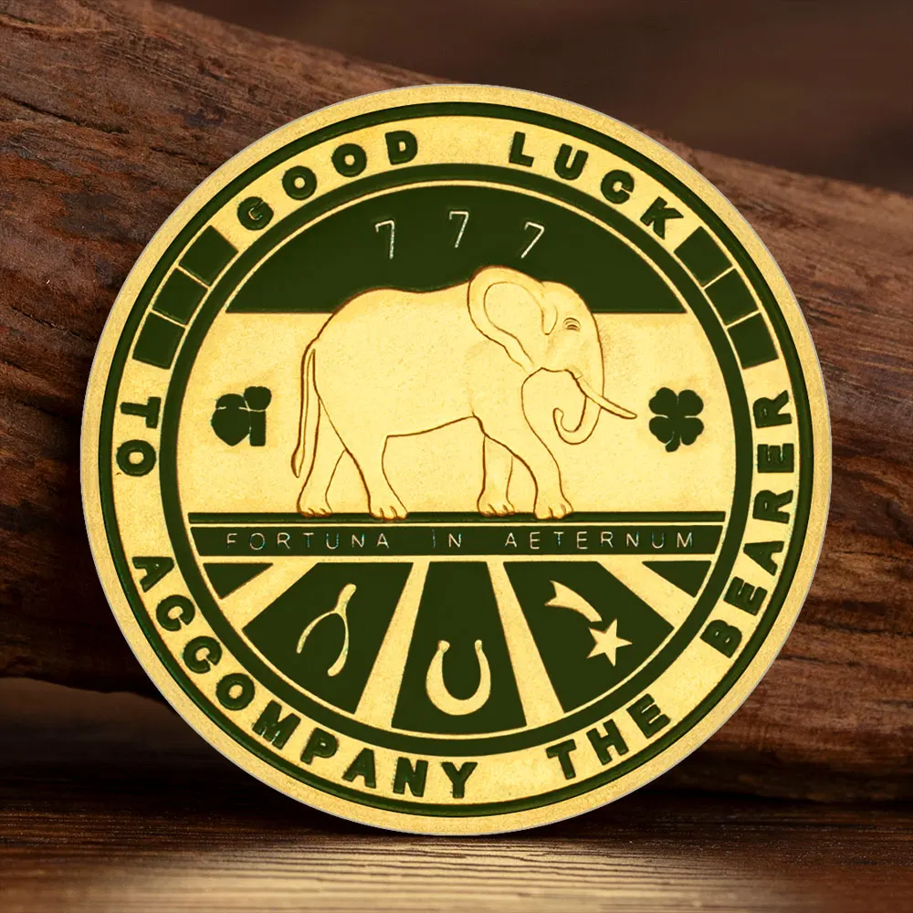 Four Leaf Clover Lucky Coin Gold Plated Good Luck Elephant Commemorative Coin Lucky Collectible Gift