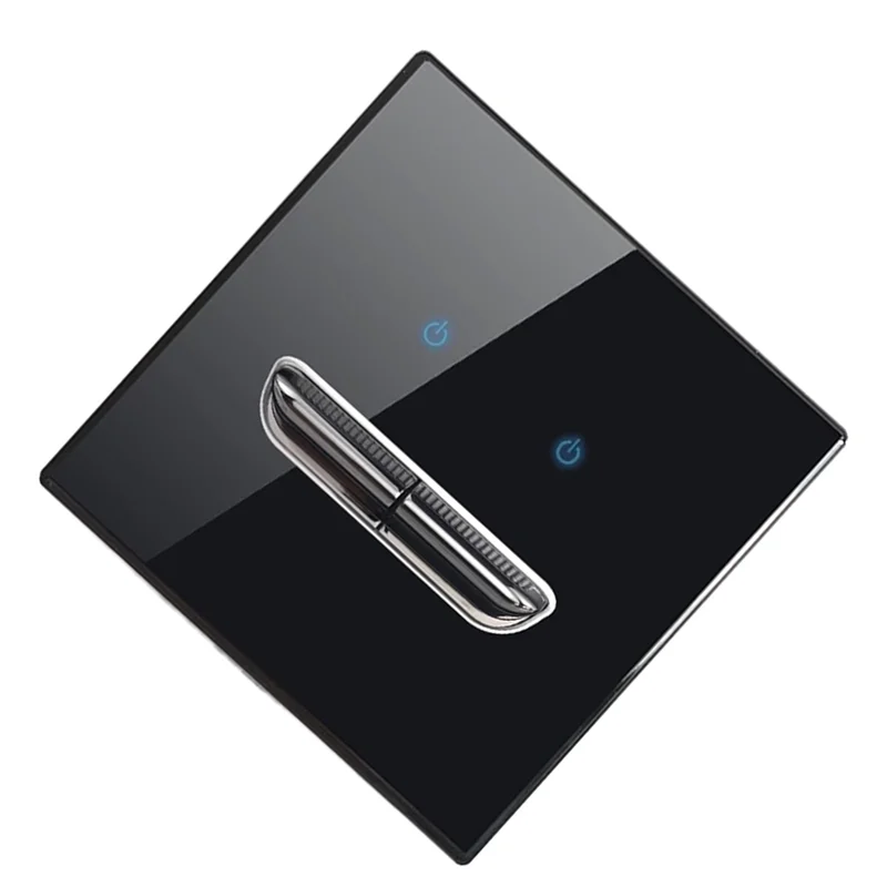 A69eblue LED Night Light Wall Light Switch 2 Gang Tempered Glass Panel Pass Through Black