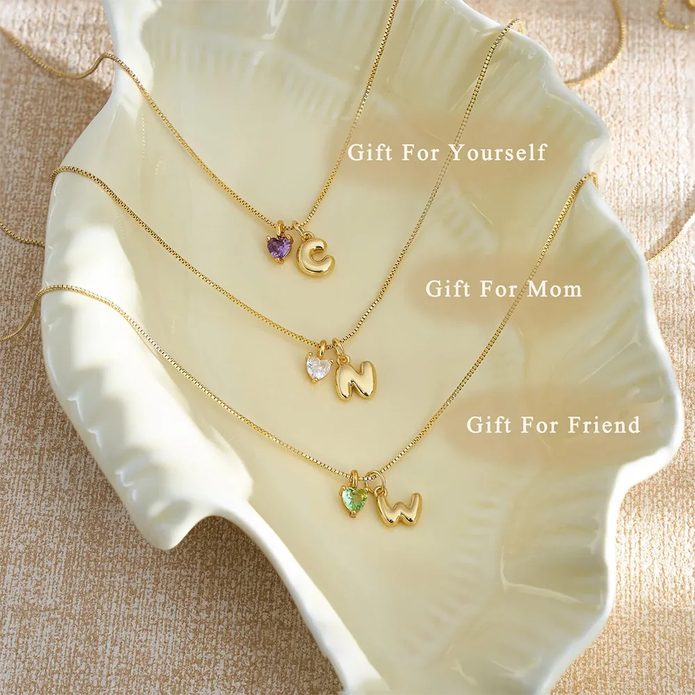 Personalisierte A-Z Initialen-Halskette mit Herz-Geburtsstein, Edelstahl-Boxkette, personalisierter Alphabet-Schmuck, Geschenk für Mutter oder Freundin