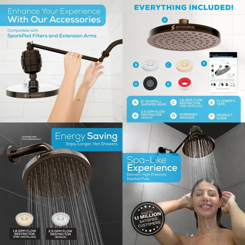 

Luxury 8 Round Oil Rubbed Bronze Shower Head - High-Pressure Rainfall, Easy Clean & Adjustable for Bathroom Upgrade