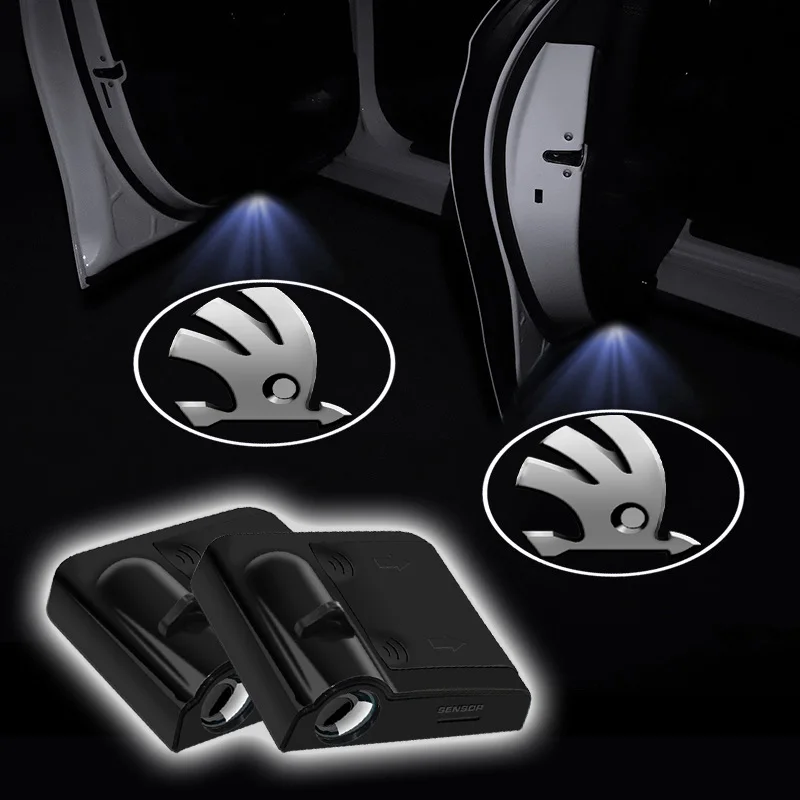 2Pcs LED Car Door Universal Projector High-definition Welcome Lights For Skoda Octavia Rapid Kodiaq Karoq Superb Fabia VisionS