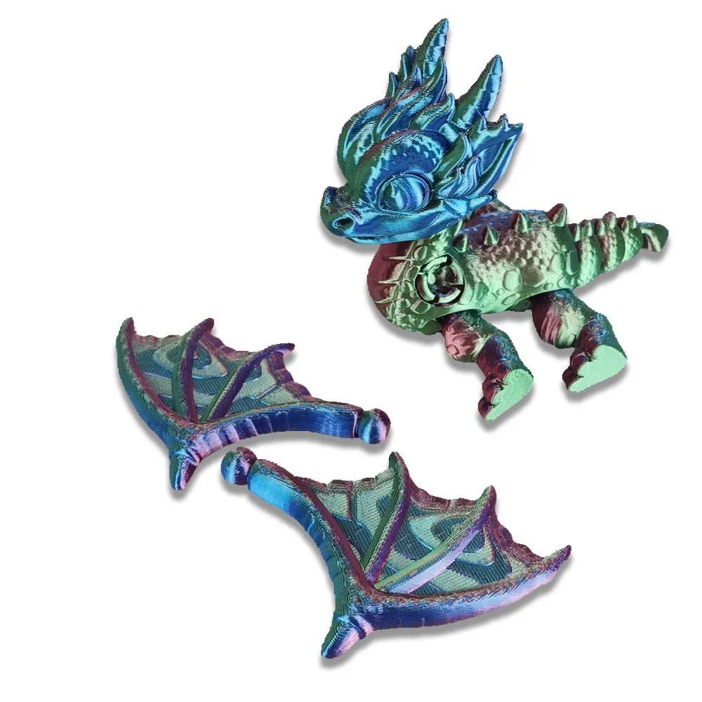 12 cm 3D Afdrukken Vliegende Gevleugelde Draak Speelgoed Vleugelgewrichten Beweegbare Simulatie Dinosaurus Dier Figuur DIY Ornament Kinderen Gift