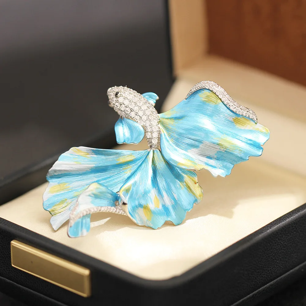 

Enamel Marine Life Brooch,Blue & Red Anchovy Design, Unisex Luxury Clothes Pin