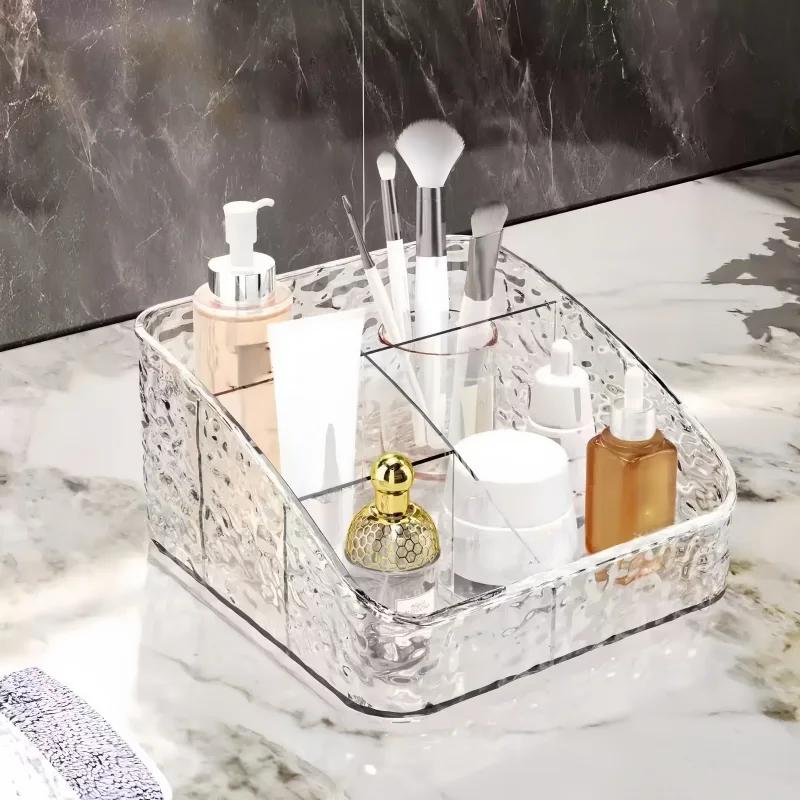 1/2/3pcs Transparent Wavy Makeup Storage Box, Stackable Cosmetic Storage Cabinet with Drawers, Bathroom Countertop Storage Rack