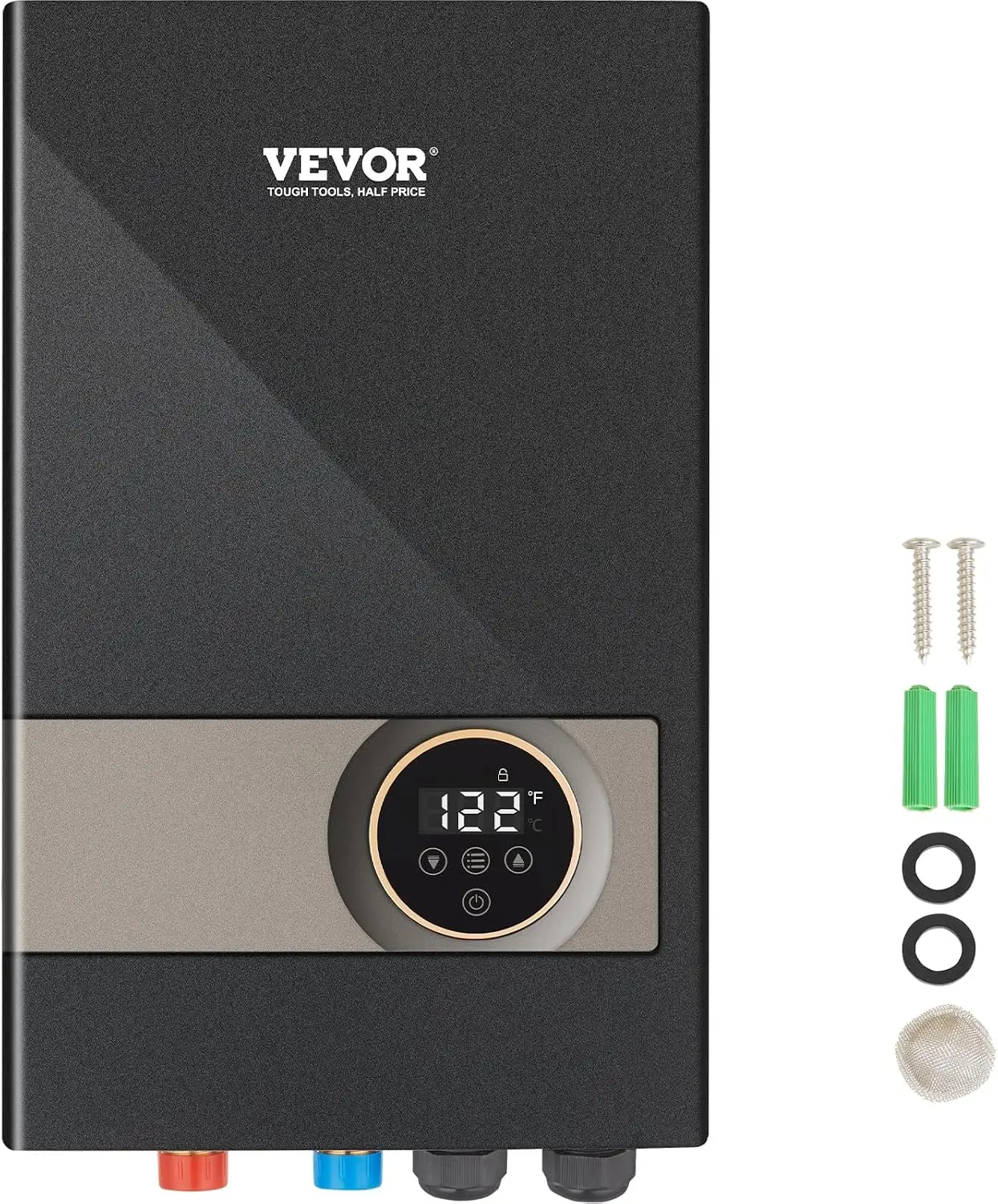 Tankless Water Heater Electric, 18KW 240V Black Instant Water Heater, LCD Touch Screen, Digital Temperature Display, Child Secur