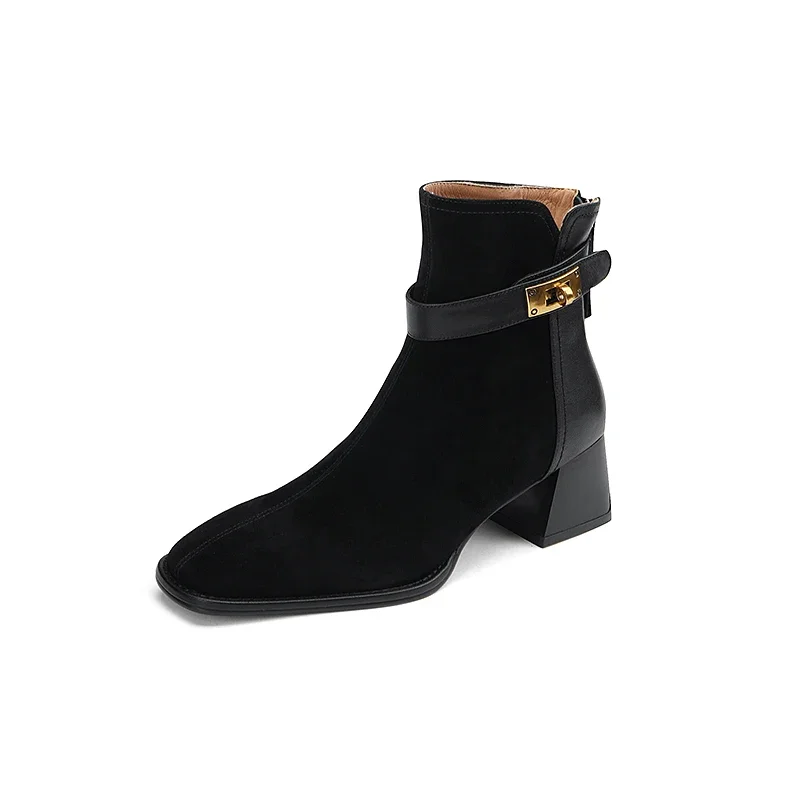

Classic Cow Suede Ankle Boots for Women Fashion Concise Square Toe Thick Heels Office Ladies Casual Shoes Woman Autumn Winter
