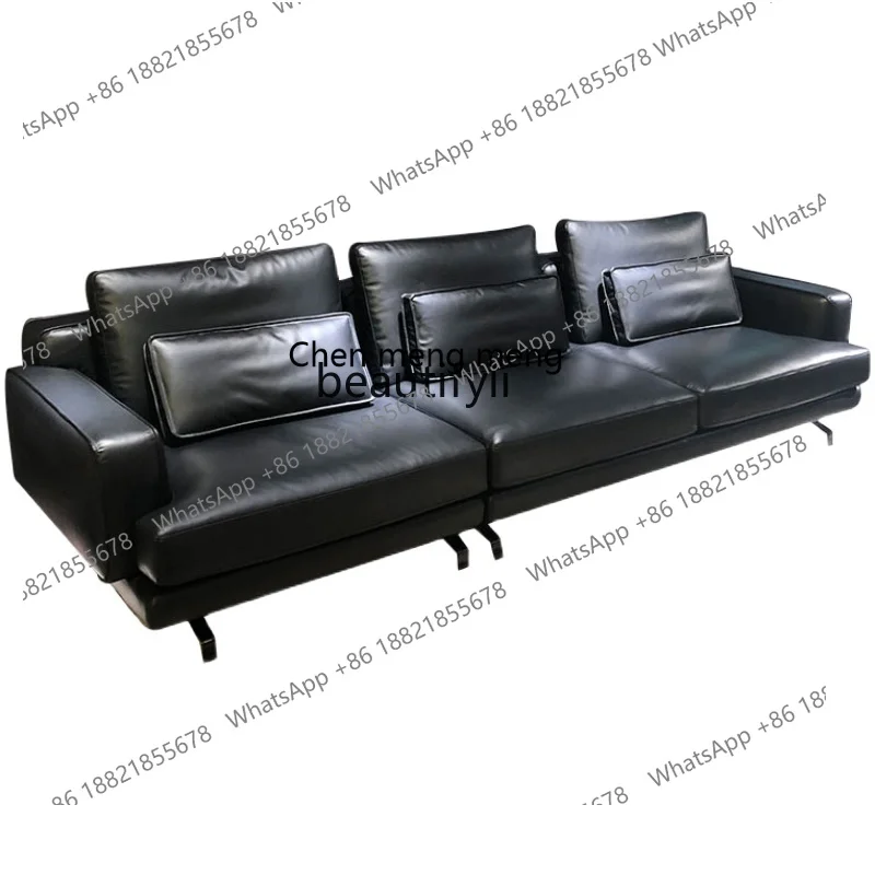 Leather Sofa Italian First Layer Napa Cowhide down Soft Bag Solid Wood Combination Straight Row