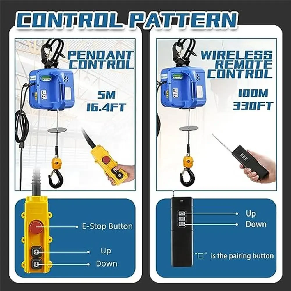 Electric Hoist 1100lb 29.5ft Lifting Height 1600W Winch Pendant Remote Controller Comprehensive Package Overhead Crane Aids