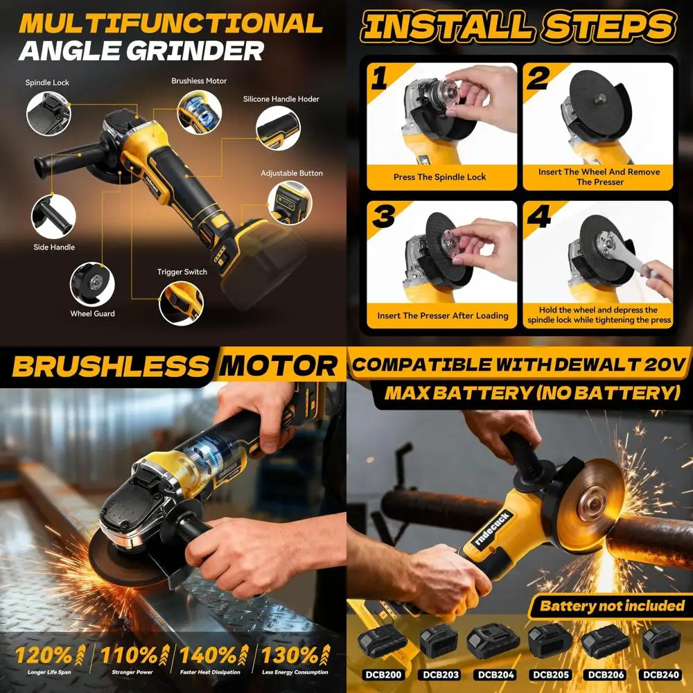 

20V Max Cordless Angle Grinder, 4-1/2 Variable Speed, No Battery Included, for Cutting, Grinding, and Polishing