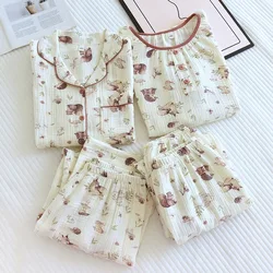 Women's Pajamas New Autumn Spring Long Sleeve Soft Sleepwear Set Squirrel Cartoon Pyjama Woman Home Nightwear Set Cardigan