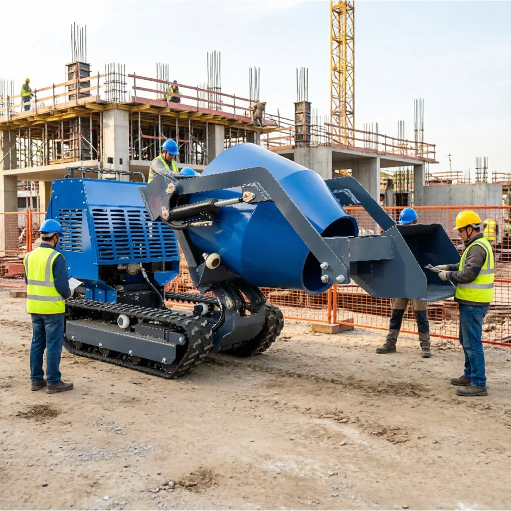 Hot sales New Mini Track Mixer Truck Self Propelled Crawler Base Self Loading Drum Farm Small Construction Cement Mix Vehicle