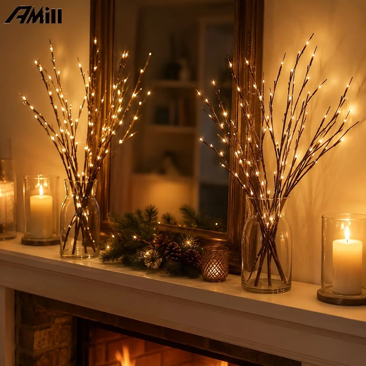 Christmas 50LED White Birch Branch Lights Battery Operated Fairy Twig Lamp for Xmas Wedding Home Party Table Decoration
