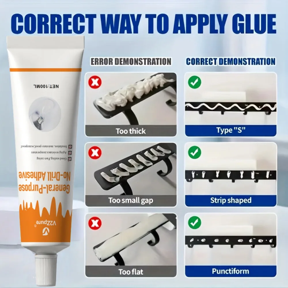 Nail-Free Adhesive No-Drill Glue - Strong No-Scratch Adhesive for Hooks & Shelves Towel Racks Daily Repair Glue Bonding Agent image 6