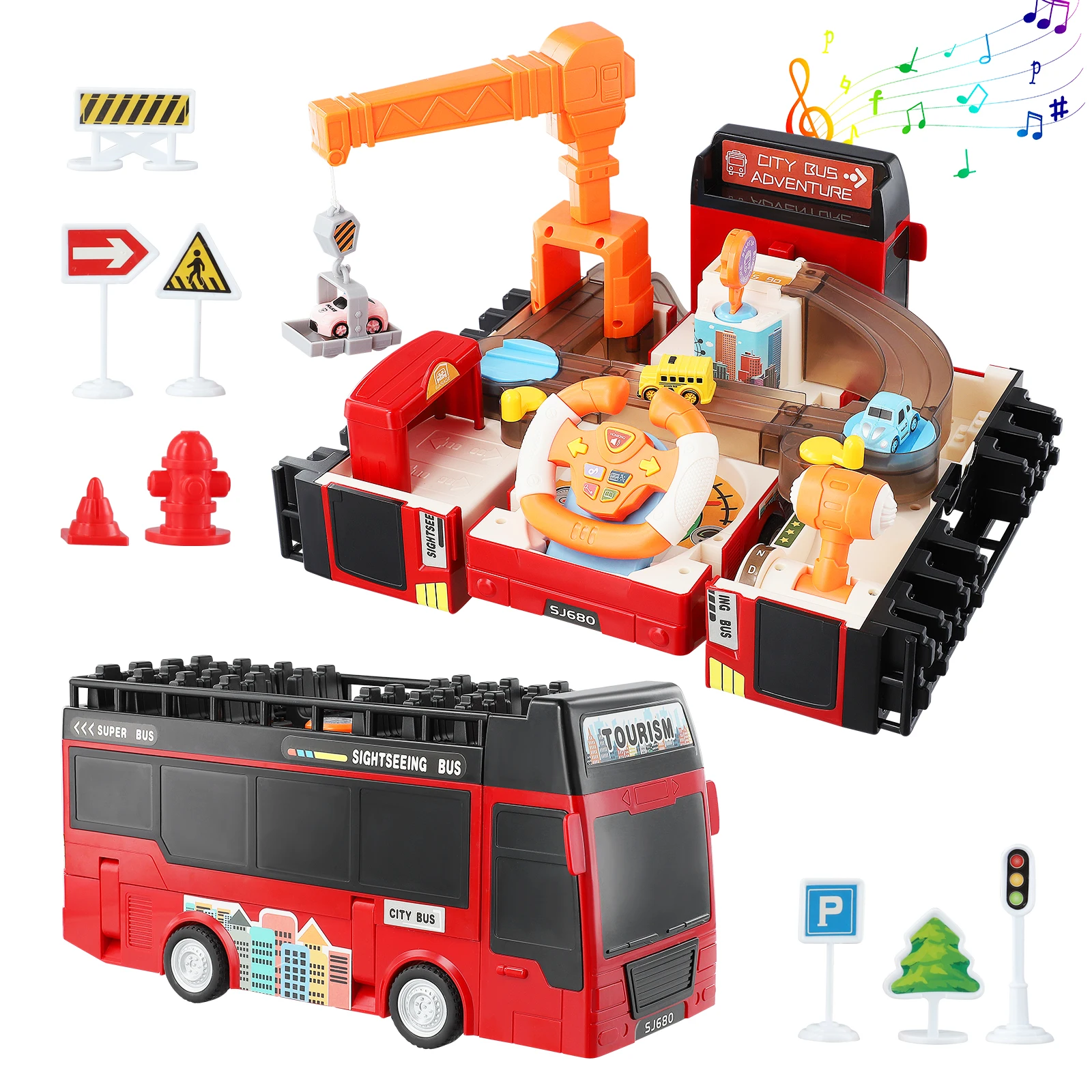 

Bus Toy With Sound And Light Simulation Steering Wheel Gear Toy Toddlers With Music Education Knowledge Simulation Driving
