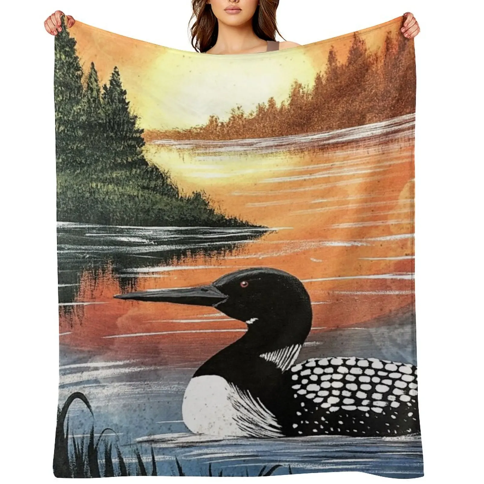 

Sunset Loon Throw Blanket Thermals For Travel Luxury Plush Flannel Fabric Blankets