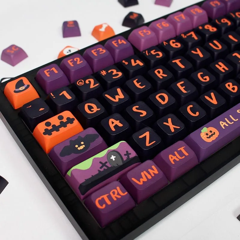 

135Keys PBT Heat Press Sublimation Original Fun Halloween Pumpkin Keycaps XDA Profile Black Cat Mechanical Keyboard Key cap