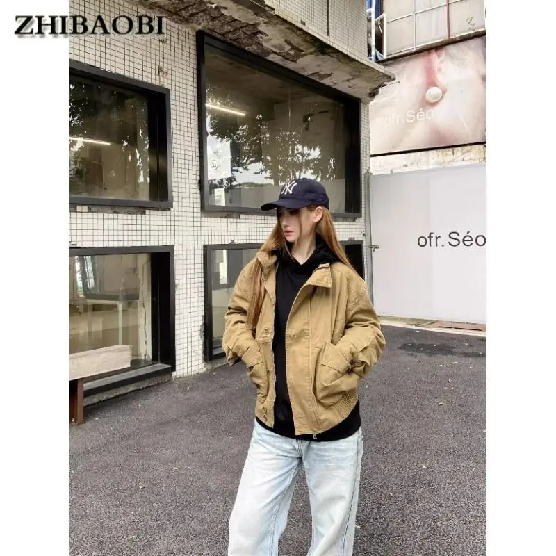 

Bomber Jackets Womens Jacket Zipper Autumn Woolen Yarn Overlong Woven Textured Ladylike Feminine Gentle Style Coffee Beige Daily