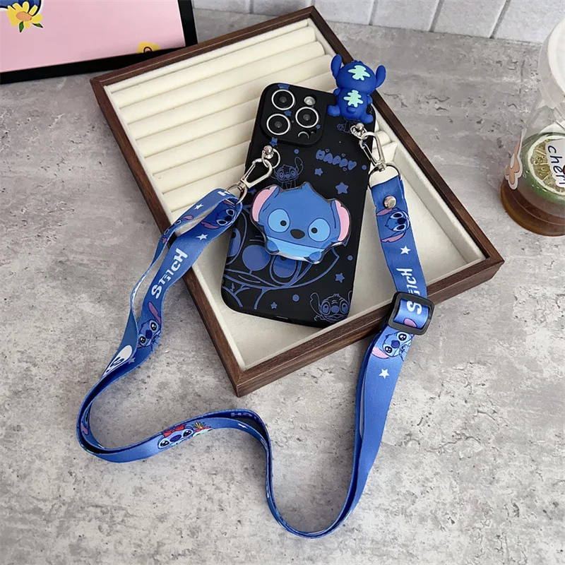 ثلاثية الأبعاد الكرتون غرزة الملاك مع حامل الحبل زوجين جراب هاتف آيفون الهواء 12 13 mini 11 14 15 16e 17 برو ماكس غطاء مقاوم للصدمات #6