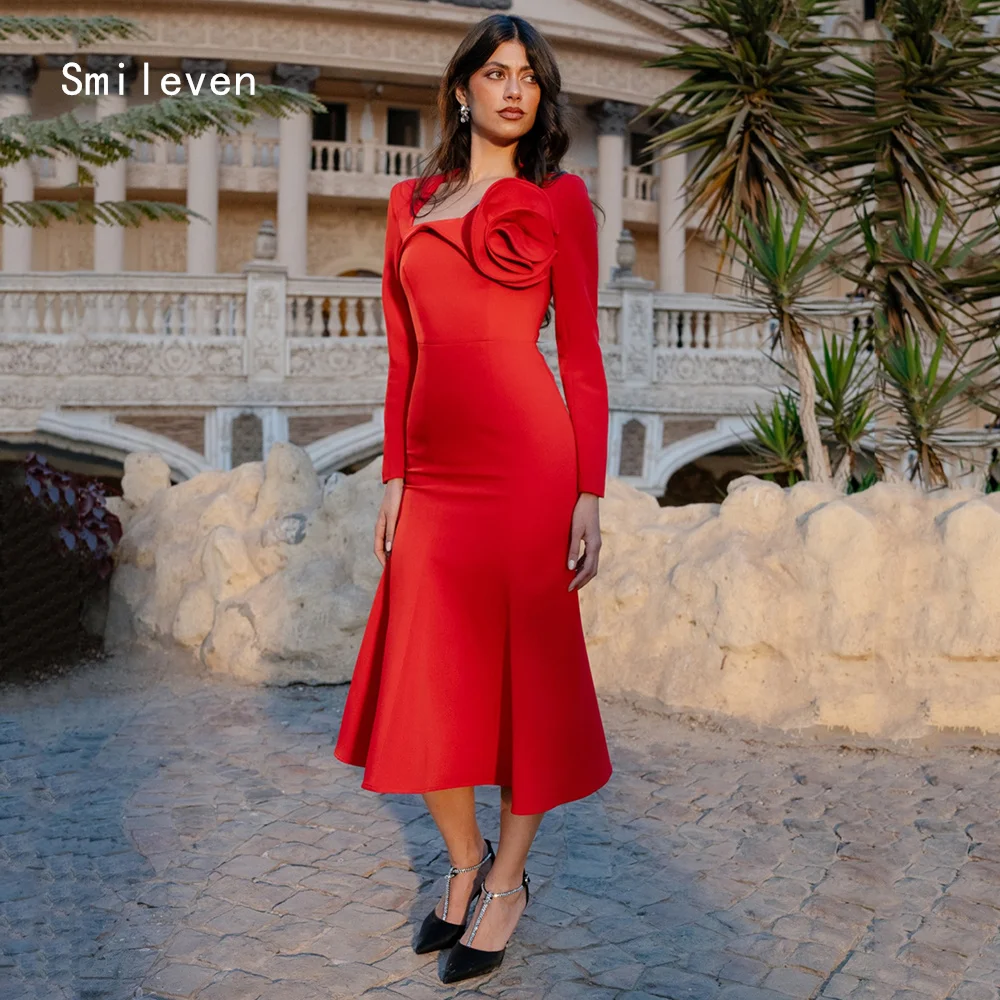 

Smileven Luxury 3D Flower Mermaid Prom Dress Elegant Square Collar Party Gowns Appliques Formal Occassion Dress Customized 2026